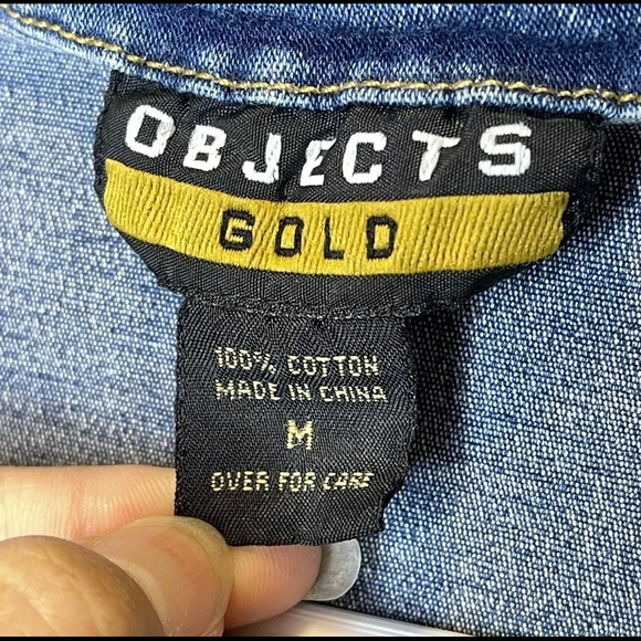 Objects Gold Button Up Long Denim Dress Medium - Picture 3 of 9